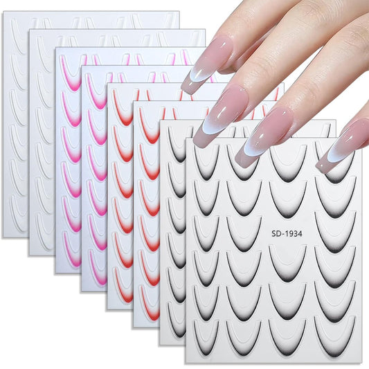 Jremg 3D French Tip Nail Stickers Kit - Reusable Self-Adhesive Nail Art Decals with Geometric Patterns, DIY Manicure Designs for Women, 10 Sheets Easy Apply Salon-Quality Avelisse