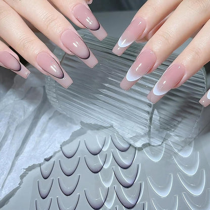 Jremg 3D French Tip Nail Stickers Kit - Reusable Self-Adhesive Nail Art Decals with Geometric Patterns, DIY Manicure Designs for Women, 10 Sheets Easy Apply Salon-Quality Avelisse