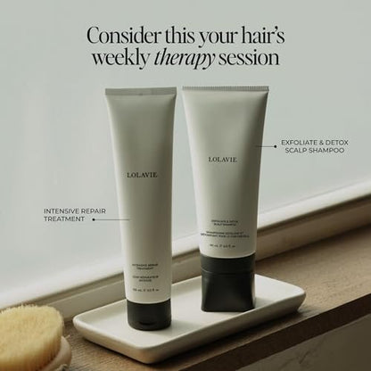 LolaVie Jen’s Sunday Reset Duo - Exfoliate & Detox Scalp Shampoo (6 oz) & Intensive Repair Treatment (5 oz) - Vegan, Cruelty-Free, Color Safe - for All Hair Types