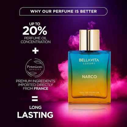 Bellavita Luxury Narco Eau de Parfum 100 ml | Unisex Floral Fragrance with Bergamot, Jasmine & White Musk Avelisse