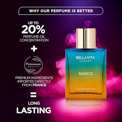 Bellavita Luxury Narco Eau de Parfum 100 ml | Unisex Floral Fragrance with Bergamot, Jasmine & White Musk Avelisse