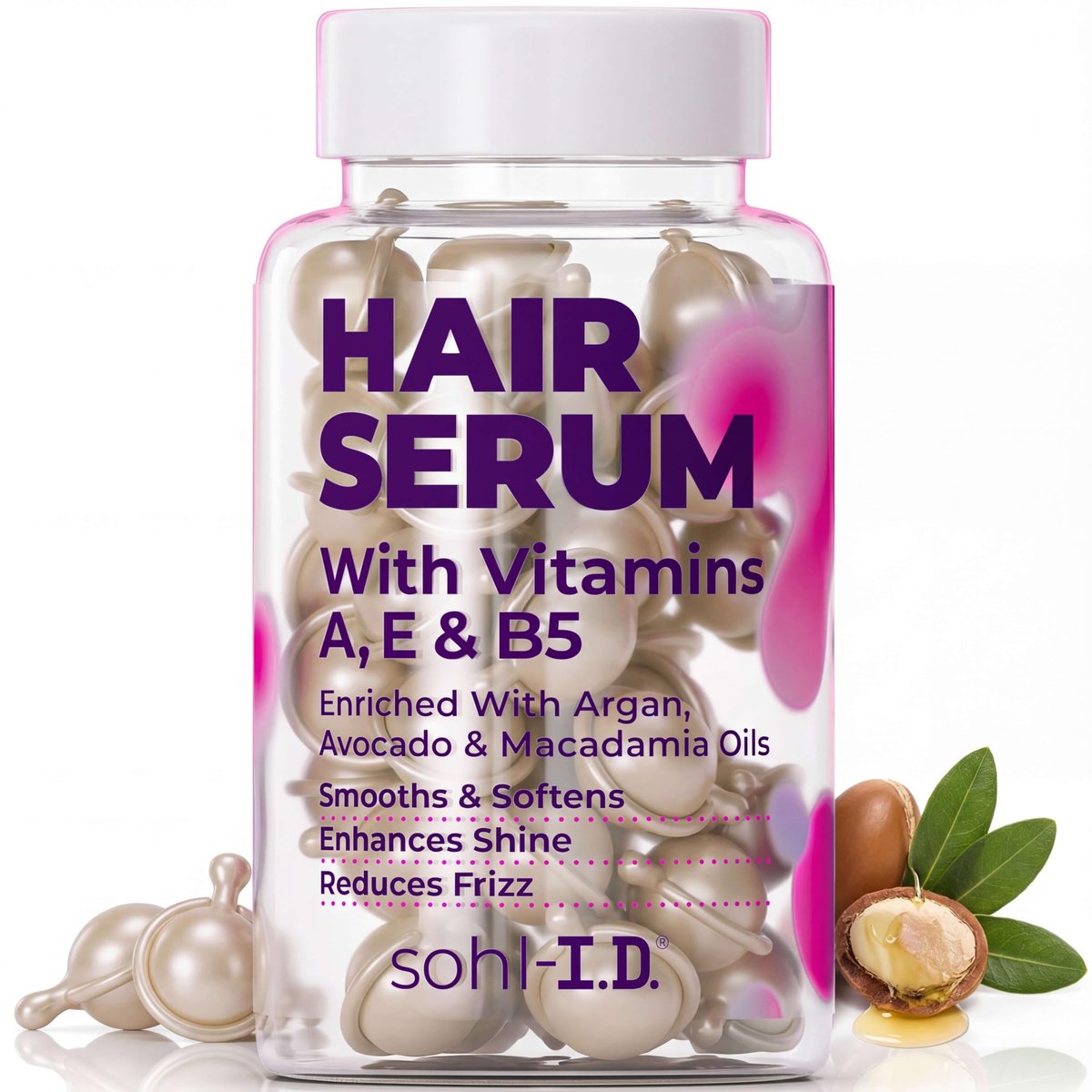 sohl-I.D. Hair Serum for Frizzy Hair – Smooth & Shine Capsules for Dry, Damaged & Curly Hair Avelisse