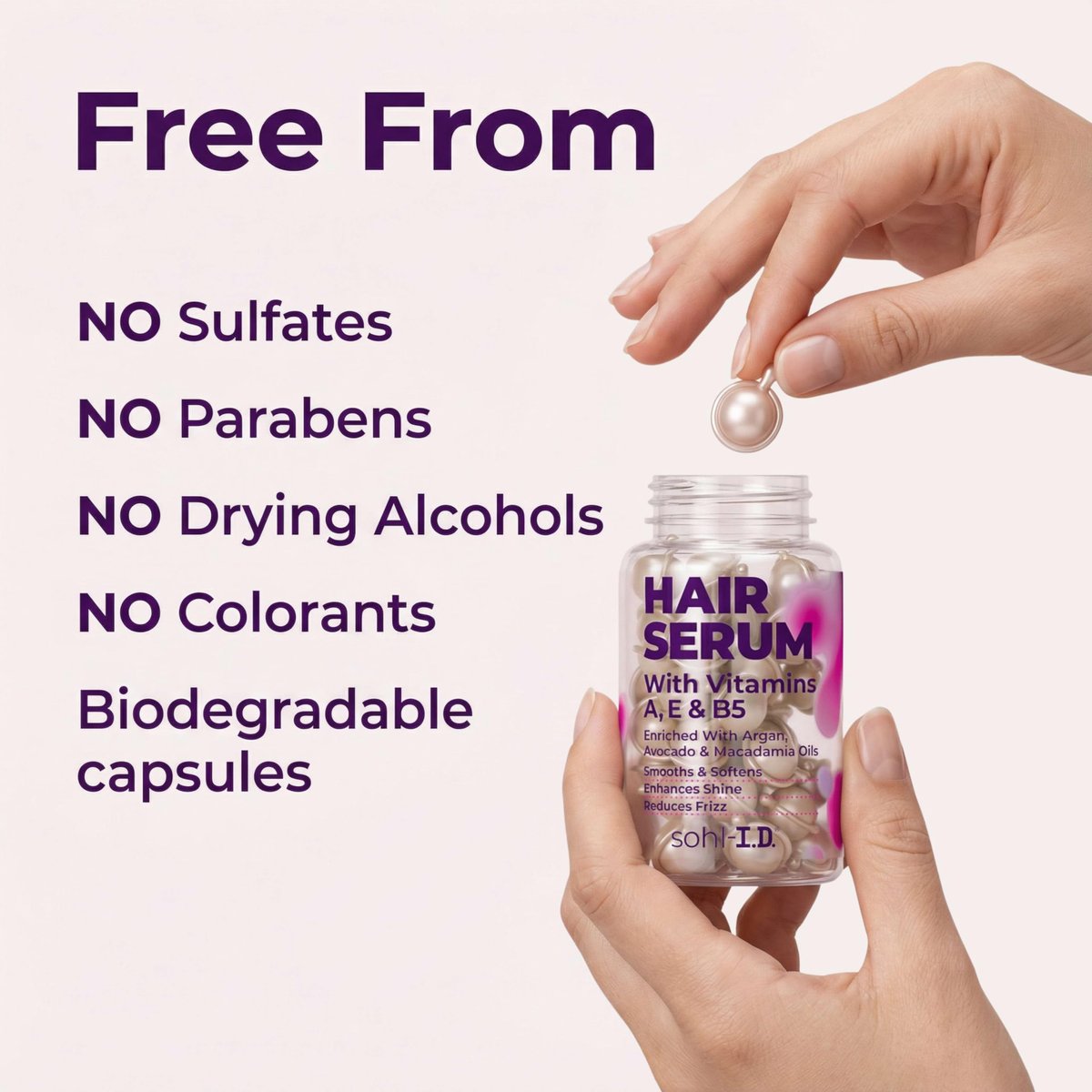 sohl-I.D. Hair Serum for Frizzy Hair – Smooth & Shine Capsules for Dry, Damaged & Curly Hair Avelisse