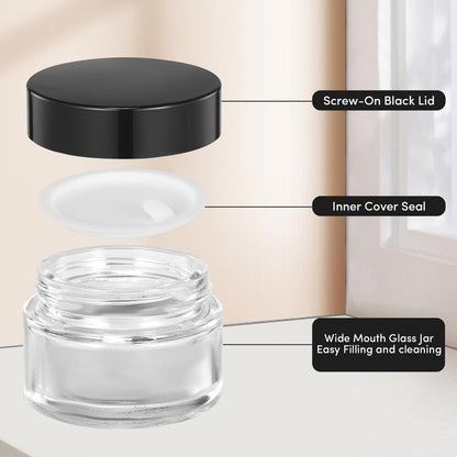 ZIYIZE 4 Pack Clear Small Glass Jars with Lids and Inner Liners - 30 ml Reusable Containers for Creams, Lotion, Cosmetic, Spice, Powder