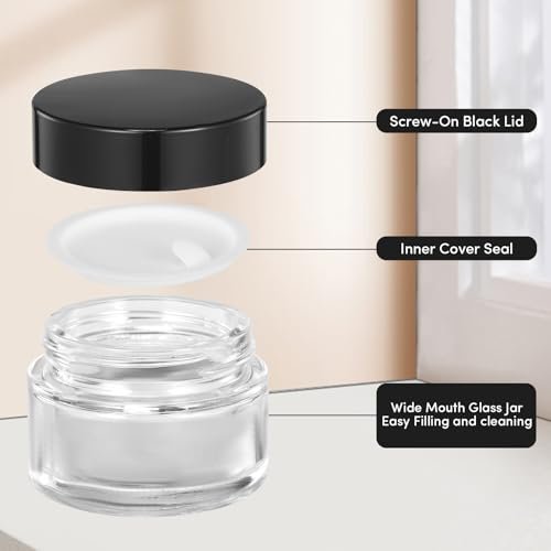 ZIYIZE 4 Pack Clear Small Glass Jars with Lids and Inner Liners - 30 ml Reusable Containers for Creams, Lotion, Cosmetic, Spice, Powder - görsel 12