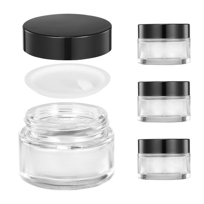 ZIYIZE 4 Pack Clear Small Glass Jars with Lids and Inner Liners - 30 ml Reusable Containers for Creams, Lotion, Cosmetic, Spice, Powder