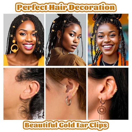 40pcs Gold Hair Cuffs Charms Rings for Braids - Adjustable Loc Jewelry Dreadlocks Braid Clips Decorations for Black Women Men - görsel 6