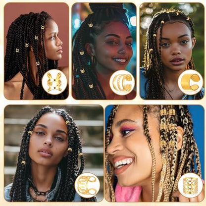 40pcs Gold Hair Cuffs Charms Rings for Braids - Adjustable Loc Jewelry Dreadlocks Braid Clips Decorations for Black Women Men