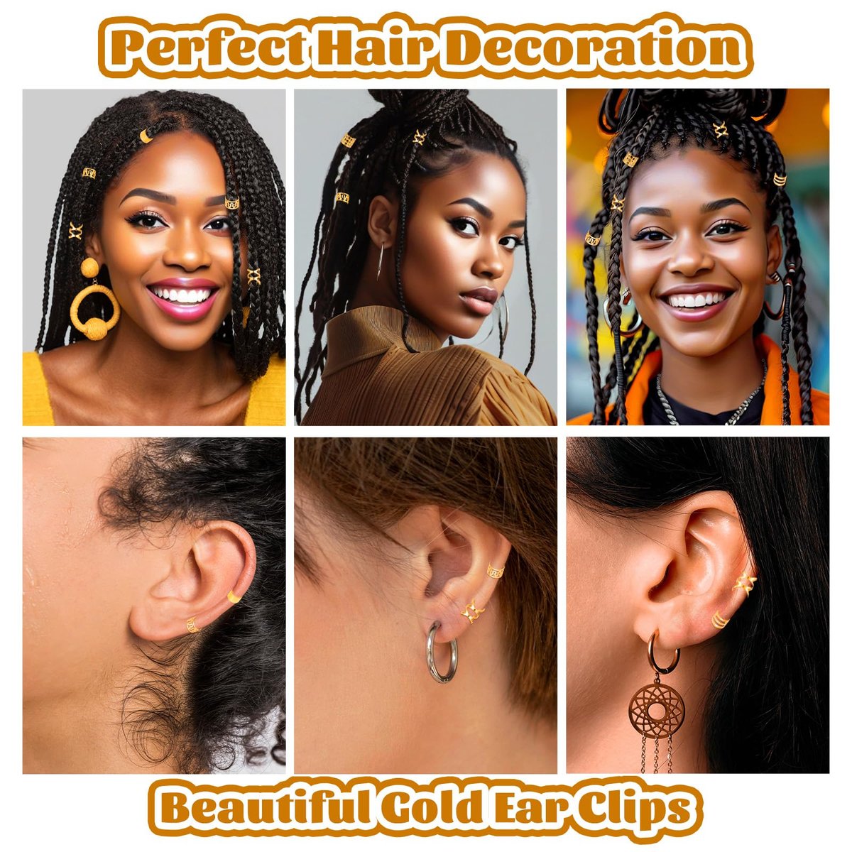 40pcs Gold Hair Cuffs Charms Rings for Braids - Adjustable Loc Jewelry Dreadlocks Braid Clips Decorations for Black Women Men - görsel 5
