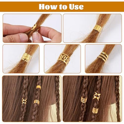 40pcs Gold Hair Cuffs Charms Rings for Braids - Adjustable Loc Jewelry Dreadlocks Braid Clips Decorations for Black Women Men