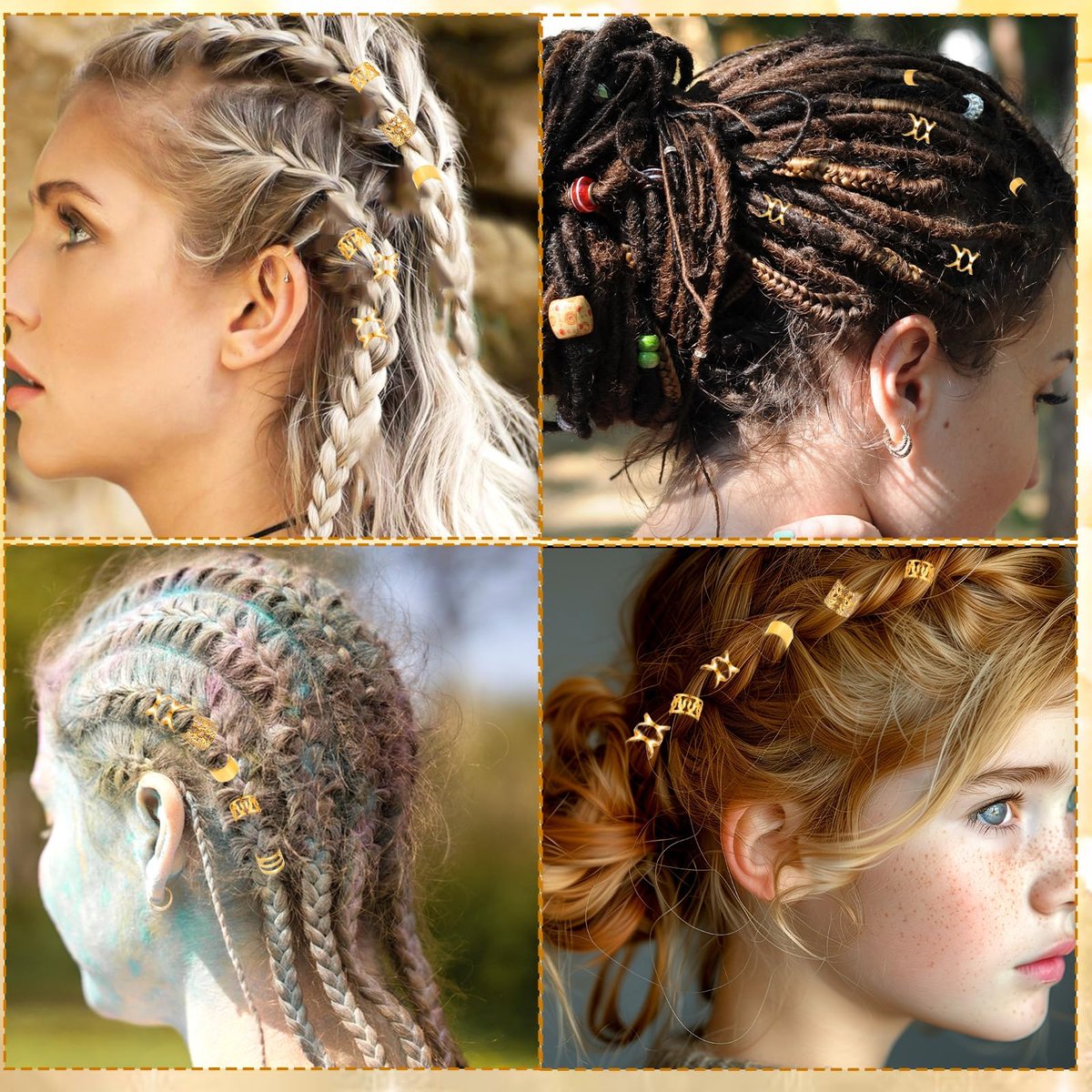 40pcs Gold Hair Cuffs Charms Rings for Braids - Adjustable Loc Jewelry Dreadlocks Braid Clips Decorations for Black Women Men - görsel 13