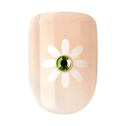 KISS Impress No Glue Mani 30 Pcs Press on Nails - Green French Tip with Flower Design, Squoval Shape, Easy Peel & Press Application - görsel 8