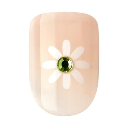 KISS Impress No Glue Mani 30 Pcs Press on Nails - Green French Tip with Flower Design, Squoval Shape, Easy Peel & Press Application