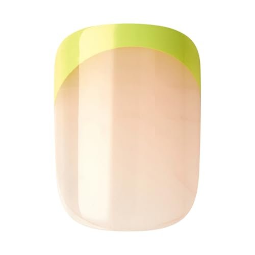 KISS Impress No Glue Mani 30 Pcs Press on Nails - Green French Tip with Flower Design, Squoval Shape, Easy Peel & Press Application - görsel 14