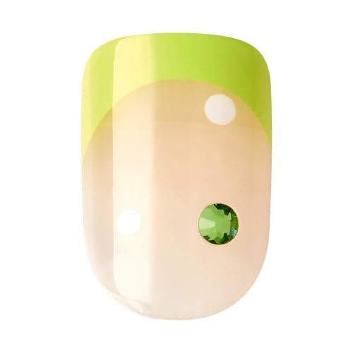 KISS Impress No Glue Mani 30 Pcs Press on Nails - Green French Tip with Flower Design, Squoval Shape, Easy Peel & Press Application - görsel 10
