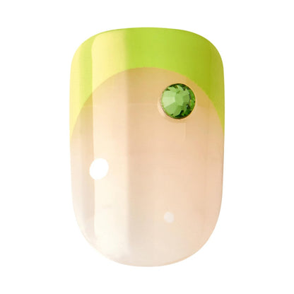 KISS Impress No Glue Mani 30 Pcs Press on Nails - Green French Tip with Flower Design, Squoval Shape, Easy Peel & Press Application