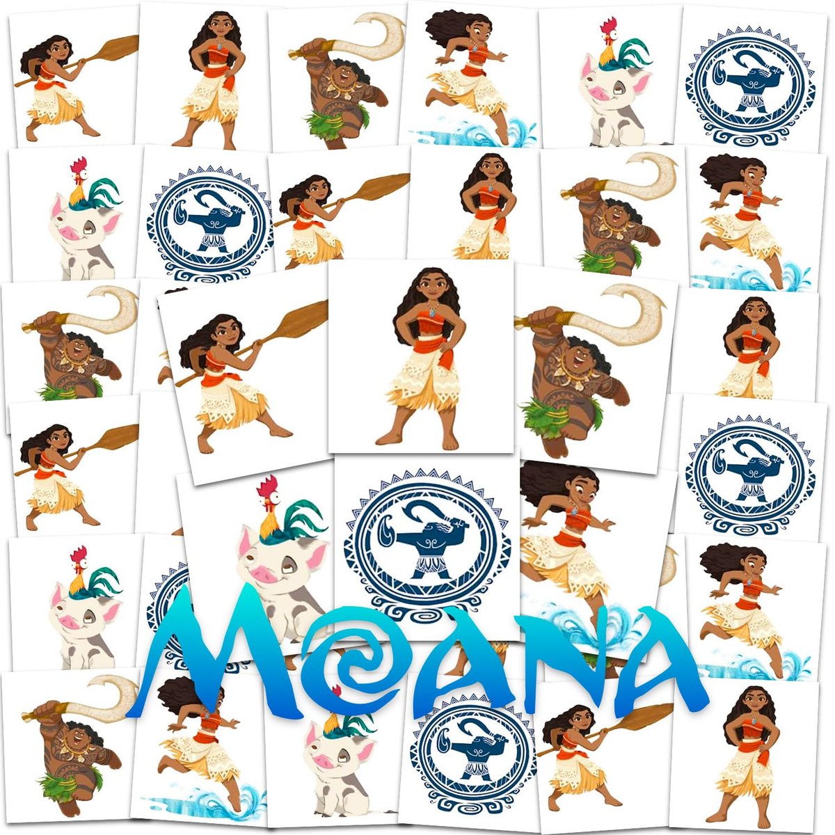 Disney Moana Temporary Tattoos Party Favors Bundle – 72 Perforated 2" x 2" Tattoos for Kids - görsel 1