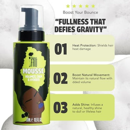Pardon My Fro Hair Mousse - Lightweight Styling Foam for Curly Hair, Volumizing & Frizz Control, 10.5 fl oz Avelisse
