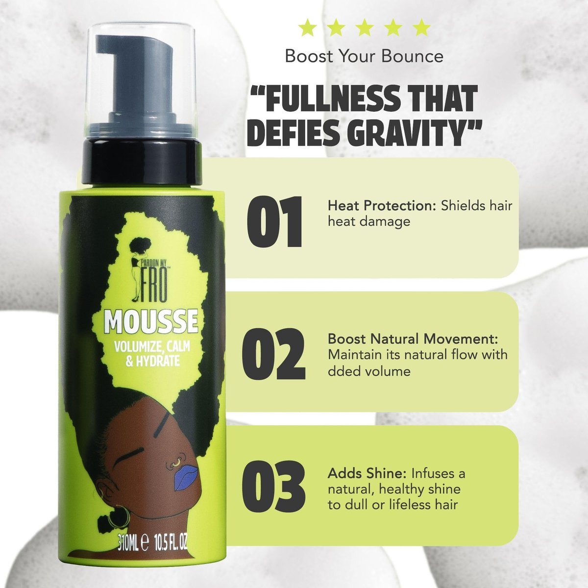 Pardon My Fro Hair Mousse - Lightweight Styling Foam for Curly Hair, Volumizing & Frizz Control, 10.5 fl oz Avelisse