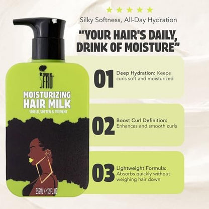 Pardon My Fro Moisturizing Hair Milk - Hydrating Leave-In Conditioner for Curly, Kinky & Coily Hair, Frizz Control, Detangles, Softens Curls, Improves Manageability, Lightweight Formula - 12 fl oz Avelisse