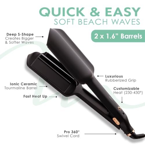 MINT Double Barrel Mermaid Hair Waver for Long Hair – Ionic Deep Waver Tool for Volume & Large Beach Waves, Wave Crimper with Adjustable Temperature Avelisse
