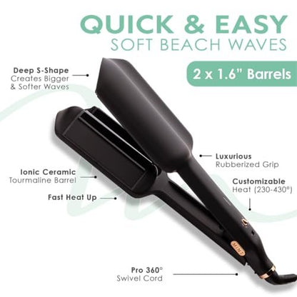 MINT Double Barrel Mermaid Hair Waver for Long Hair – Ionic Deep Waver Tool for Volume & Large Beach Waves, Wave Crimper with Adjustable Temperature Avelisse