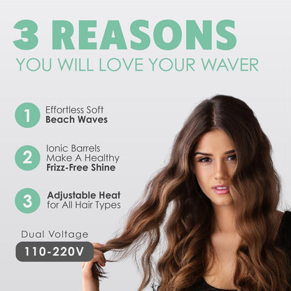 MINT Double Barrel Mermaid Hair Waver for Long Hair – Ionic Deep Waver Tool for Volume & Large Beach Waves, Wave Crimper with Adjustable Temperature Avelisse