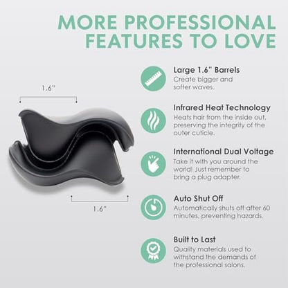 MINT Double Barrel Mermaid Hair Waver for Long Hair – Ionic Deep Waver Tool for Volume & Large Beach Waves, Wave Crimper with Adjustable Temperature Avelisse