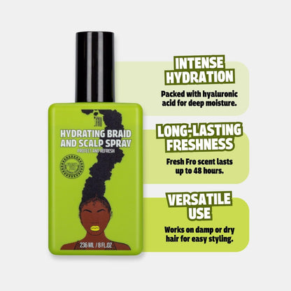 Pardon My Fro Braid & Scalp Hydrating Spray - Moisturizing Scalp Care for Dry, Itchy Scalp with Hyaluronic Acid, 8 fl oz
