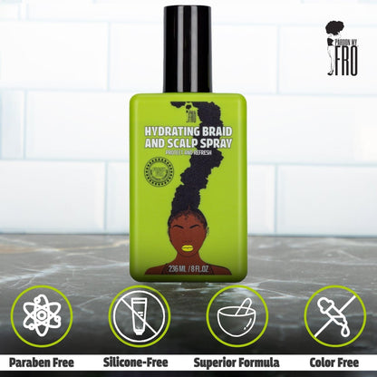 Pardon My Fro Braid & Scalp Hydrating Spray - Moisturizing Scalp Care for Dry, Itchy Scalp with Hyaluronic Acid, 8 fl oz