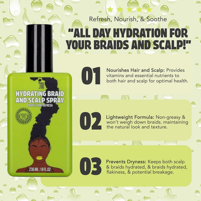 Pardon My Fro Braid & Scalp Hydrating Spray - Moisturizing Scalp Care for Dry, Itchy Scalp with Hyaluronic Acid, 8 fl oz