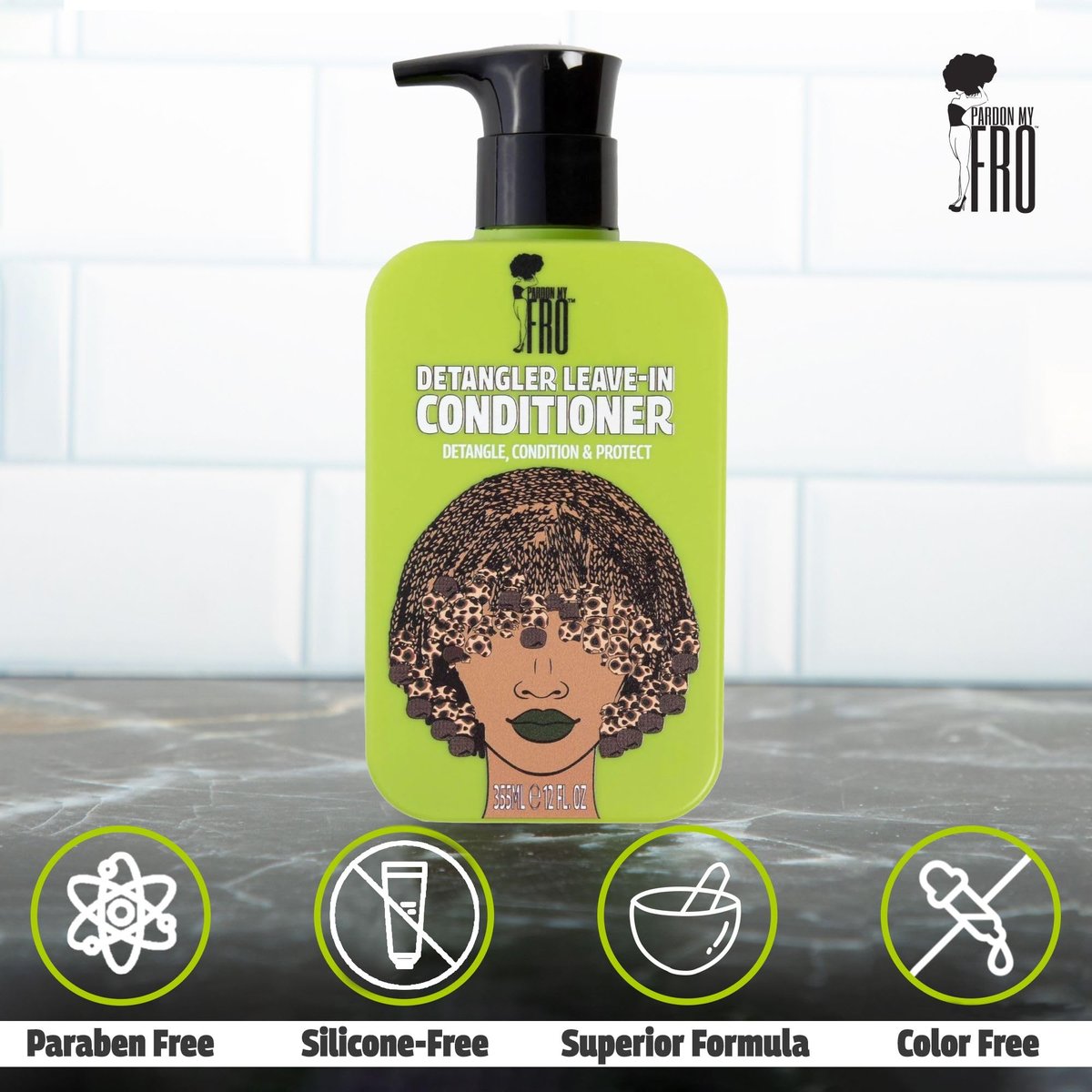 Pardon My Fro Detangler Leave-In Conditioner - Moisturizing, Hydrating for Curly, Wavy & Textured Hair, Anti-Frizz, Lightweight, Nourishing, Restores Dry Hair, Softens & Enhances Shine - 12 fl oz Avelisse