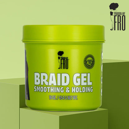 Pardon My Fro Braiding Gel - Strong Hold, Shine & Edge Control for Braids, Twists, Curls, and Dreads - Defines, Moisturizes, Adds Grip, and Provides Long-Lasting Styling with Firm Control - 16 oz Avelisse
