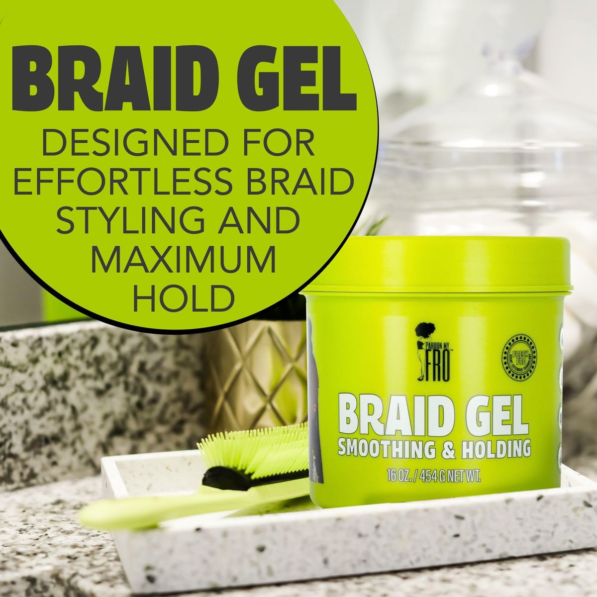 Pardon My Fro Braiding Gel - Strong Hold, Shine & Edge Control for Braids, Twists, Curls, and Dreads - Defines, Moisturizes, Adds Grip, and Provides Long-Lasting Styling with Firm Control - 16 oz Avelisse