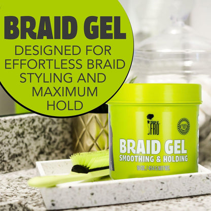 Pardon My Fro Braiding Gel - Strong Hold, Shine & Edge Control for Braids, Twists, Curls, and Dreads - Defines, Moisturizes, Adds Grip, and Provides Long-Lasting Styling with Firm Control - 16 oz Avelisse