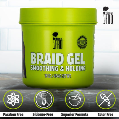 Pardon My Fro Braiding Gel - Strong Hold, Shine & Edge Control for Braids, Twists, Curls, and Dreads - Defines, Moisturizes, Adds Grip, and Provides Long-Lasting Styling with Firm Control - 16 oz Avelisse
