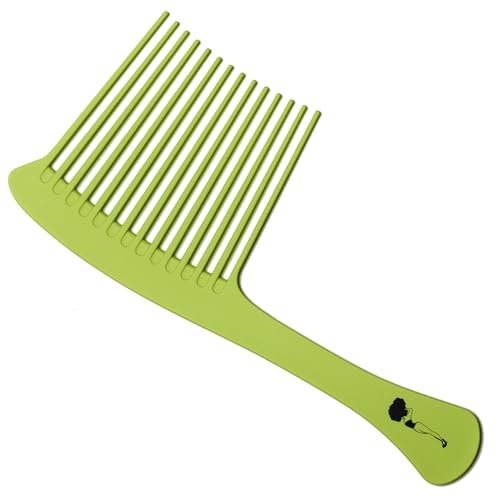 Pardon My Fro Wide Tooth Comb - Detangles Curly, Thick & Wet Hair, Minimizes Breakage, Comfortable Handle for Easy Styling, Ideal for Afro, Wavy & Textured Hair - Travel-Friendly, Lightweight - Green Avelisse