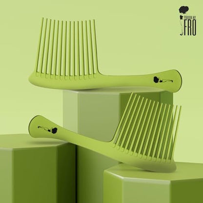 Pardon My Fro Wide Tooth Comb - Detangles Curly, Thick & Wet Hair, Minimizes Breakage, Comfortable Handle for Easy Styling, Ideal for Afro, Wavy & Textured Hair - Travel-Friendly, Lightweight - Green Avelisse