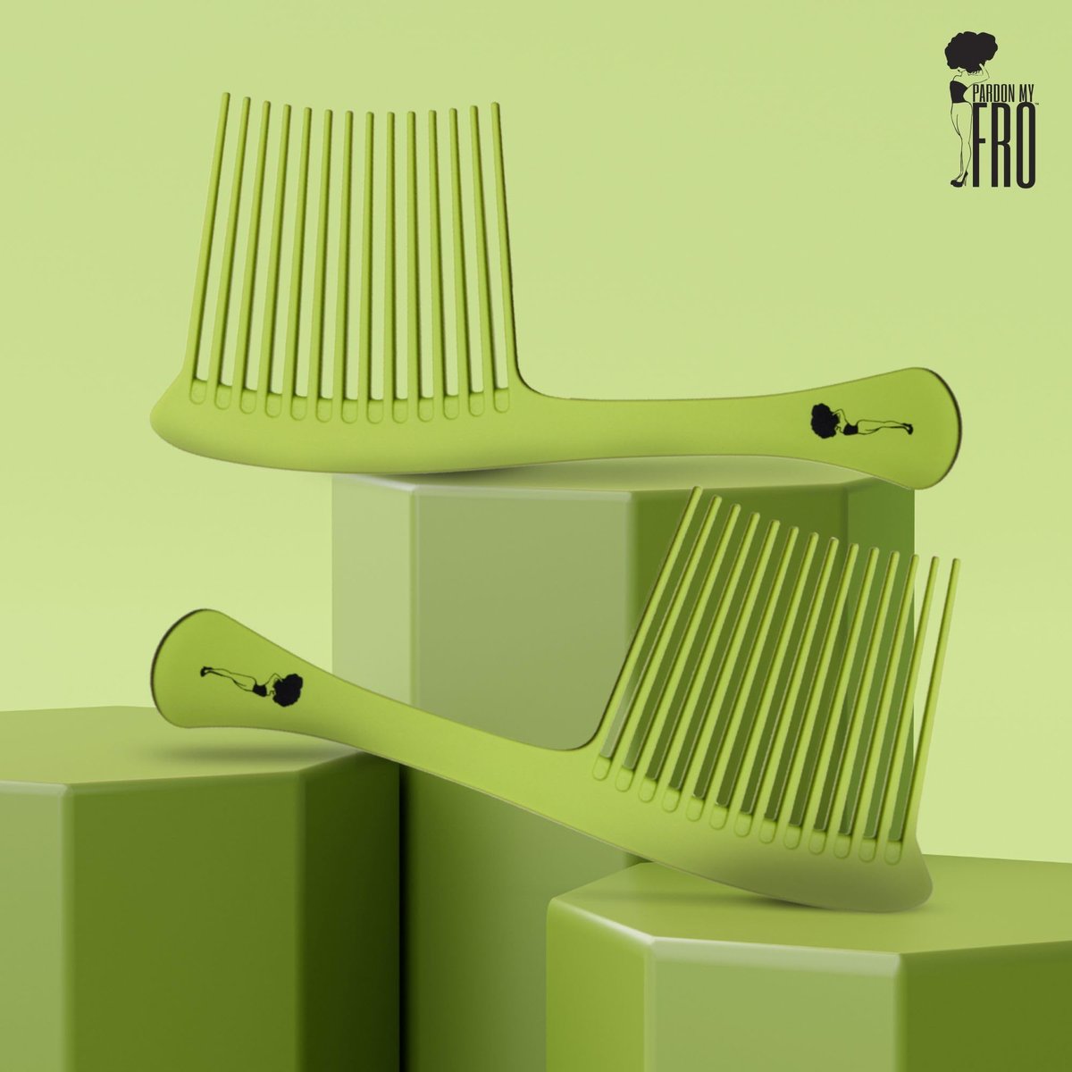 Pardon My Fro Wide Tooth Comb - Detangles Curly, Thick & Wet Hair, Minimizes Breakage, Comfortable Handle for Easy Styling, Ideal for Afro, Wavy & Textured Hair - Travel-Friendly, Lightweight - Green Avelisse
