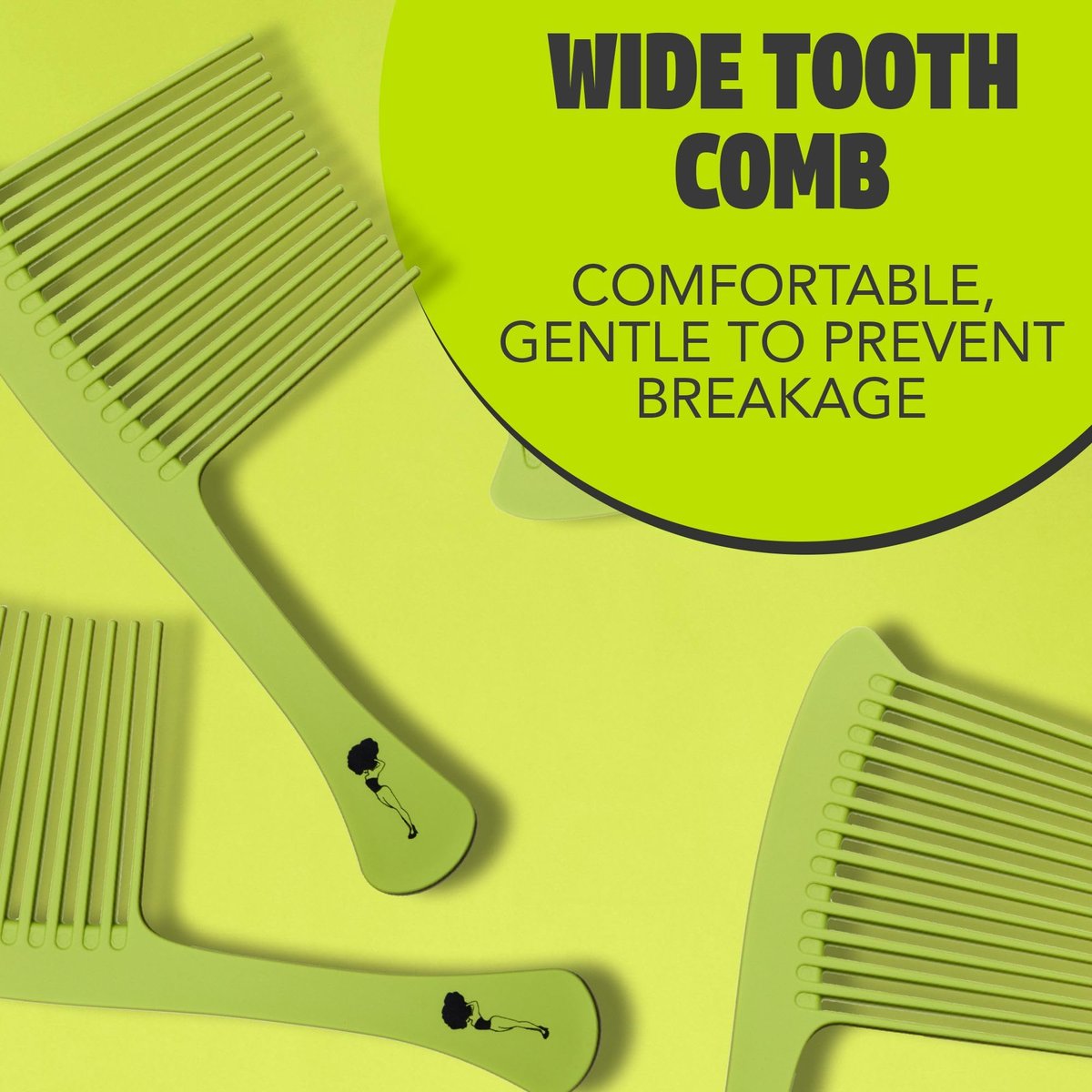 Pardon My Fro Wide Tooth Comb - Detangles Curly, Thick & Wet Hair, Minimizes Breakage, Comfortable Handle for Easy Styling, Ideal for Afro, Wavy & Textured Hair - Travel-Friendly, Lightweight - Green Avelisse