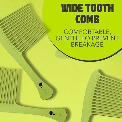 Pardon My Fro Wide Tooth Comb - Detangles Curly, Thick & Wet Hair, Minimizes Breakage, Comfortable Handle for Easy Styling, Ideal for Afro, Wavy & Textured Hair - Travel-Friendly, Lightweight - Green Avelisse