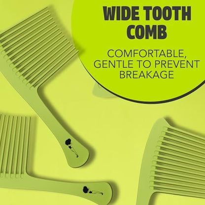 Pardon My Fro Wide Tooth Comb - Detangles Curly, Thick & Wet Hair, Minimizes Breakage, Comfortable Handle for Easy Styling, Ideal for Afro, Wavy & Textured Hair - Travel-Friendly, Lightweight - Green Avelisse