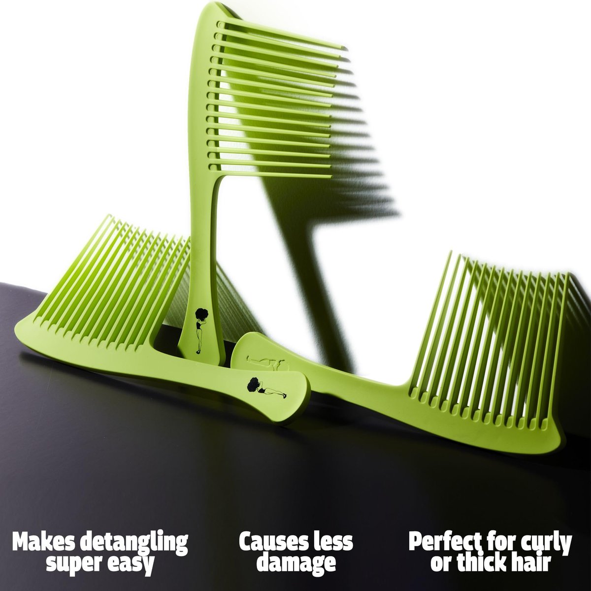 Pardon My Fro Wide Tooth Comb - Detangles Curly, Thick & Wet Hair, Minimizes Breakage, Comfortable Handle for Easy Styling, Ideal for Afro, Wavy & Textured Hair - Travel-Friendly, Lightweight - Green Avelisse
