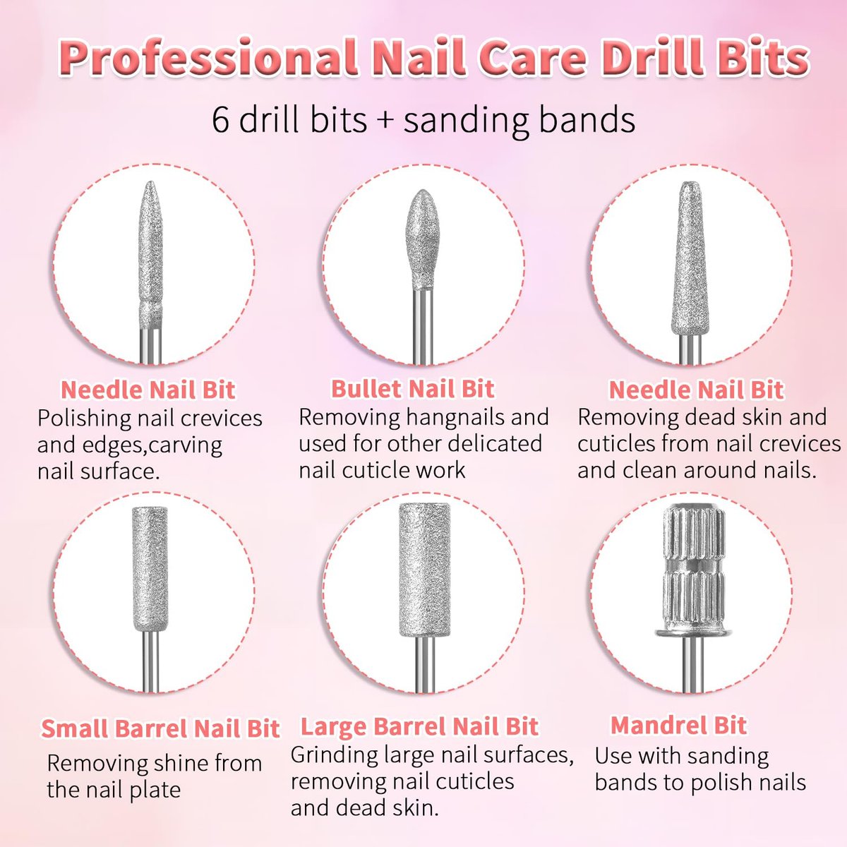 6 Pcs Nail Drill Bits Set, 3/32" Professional Nail Bits for Manicure Pedicure - görsel 3