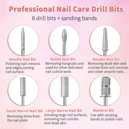6 Pcs Nail Drill Bits Set, 3/32" Professional Nail Bits for Manicure Pedicure