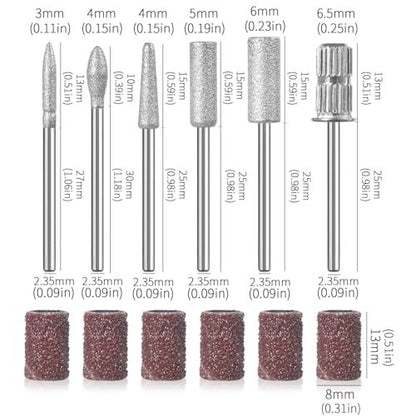 6 Pcs Nail Drill Bits Set, 3/32" Professional Nail Bits for Manicure Pedicure