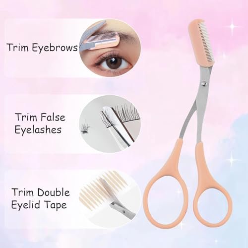 2Pcs Eyebrow Trimmer Scissors with Detachable Comb Head - Safe Eyebrow Trimming Tool for Men & Women, Stainless Steel, Easy to Operate for Beginners - Mint Green & Peach Pink - görsel 6