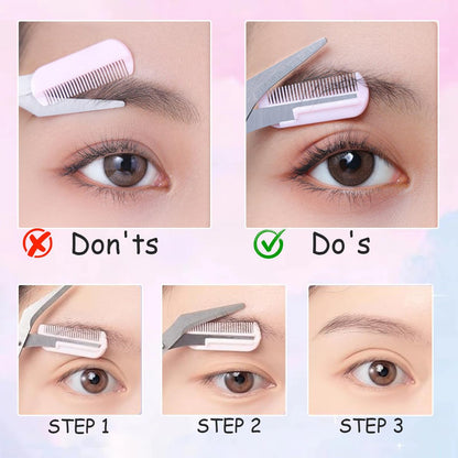 2Pcs Eyebrow Trimmer Scissors with Detachable Comb Head - Safe Eyebrow Trimming Tool for Men & Women, Stainless Steel, Easy to Operate for Beginners - Mint Green & Peach Pink