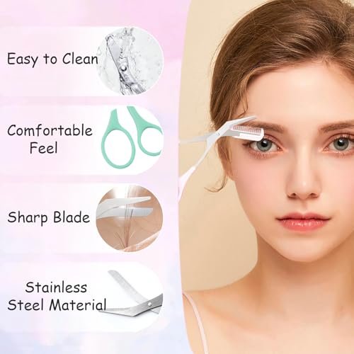 2Pcs Eyebrow Trimmer Scissors with Detachable Comb Head - Safe Eyebrow Trimming Tool for Men & Women, Stainless Steel, Easy to Operate for Beginners - Mint Green & Peach Pink - görsel 4