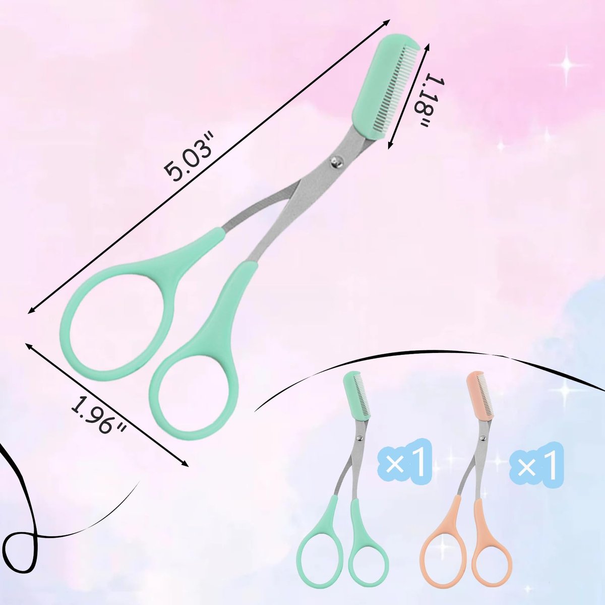 2Pcs Eyebrow Trimmer Scissors with Detachable Comb Head - Safe Eyebrow Trimming Tool for Men & Women, Stainless Steel, Easy to Operate for Beginners - Mint Green & Peach Pink - görsel 11